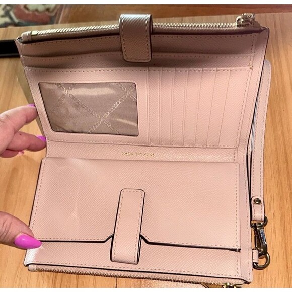 Michael Kors jet set double zip wristlet ROSEGOLD wallet smartphone case combo - Picture 3 of 3